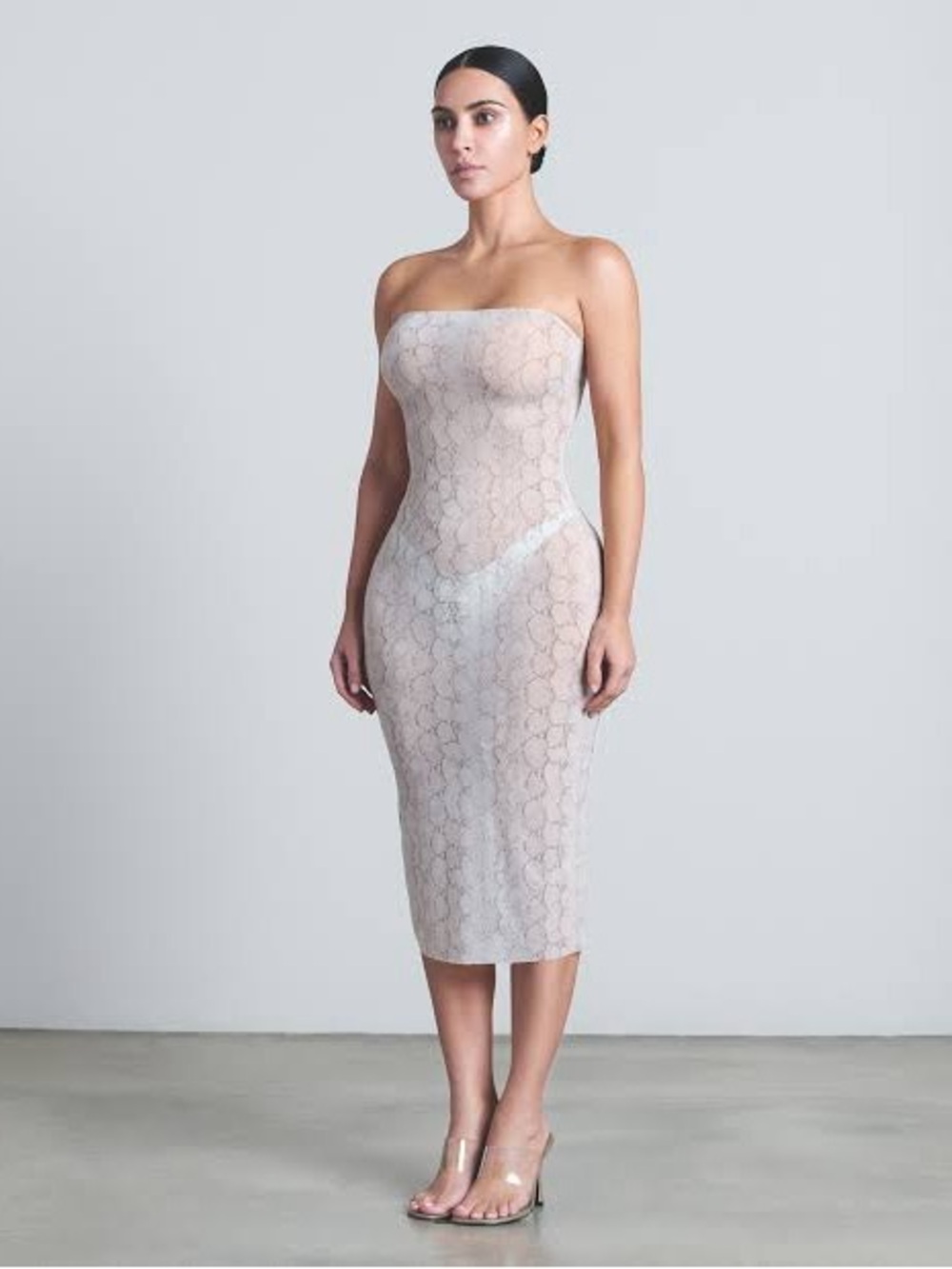 SKIMS MILKY SHEER MIDI TUBE DRESS STONE PASTEL SNAKE PRINT L - Picture 3 of 6